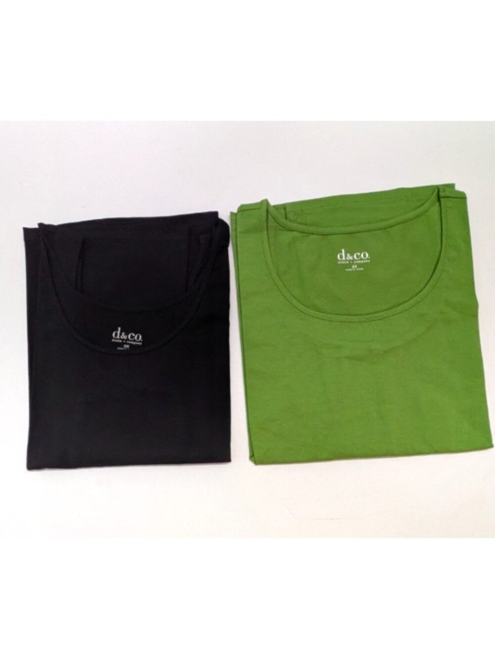 Lot of 2 Denim & Co Womens Tank Tops Size 2X Green Black Sleeveless Cotton